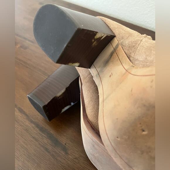 Sam Edelman Blake Tan Block Heel Minimalist Neutral Leather Ankle Booties - Picture 8 of 15